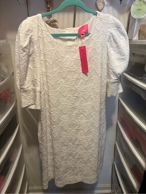 Lilly Pulitzer White Textured Puff-Sleeve Midi Dress